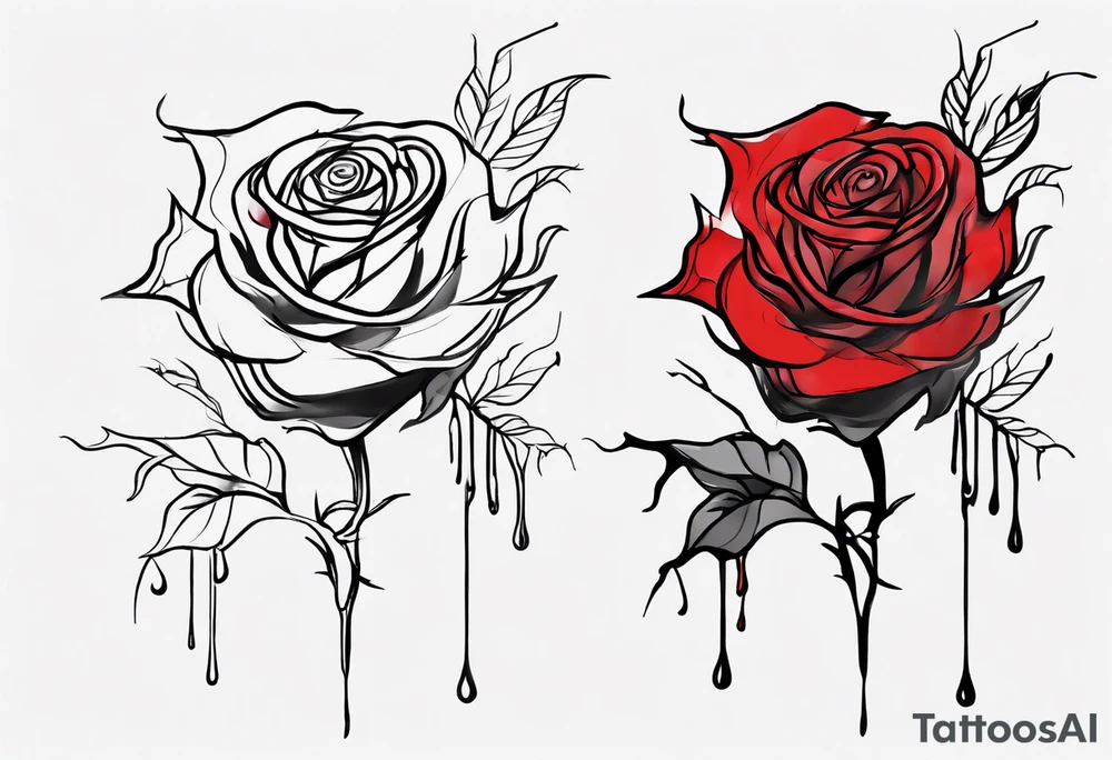 rose flower, one line, blood dripping from the flower, tall tattoo idea