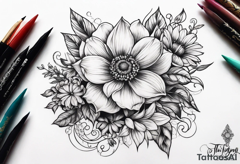 ornaments of flowers tattoo idea