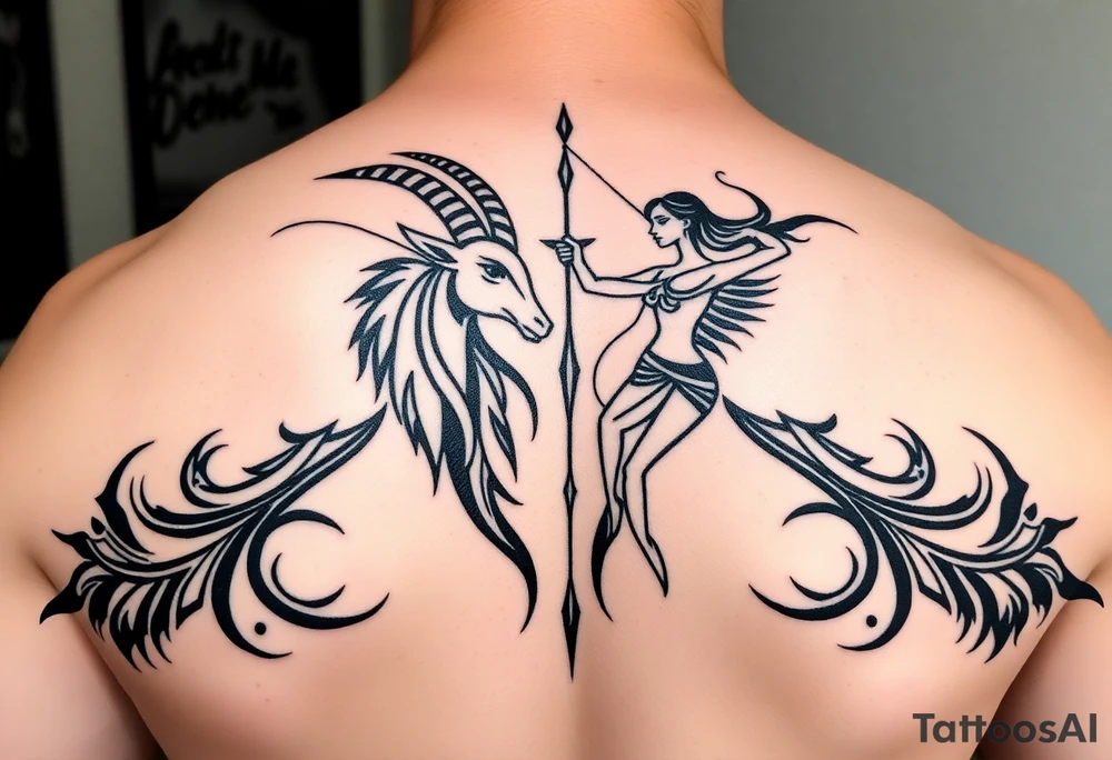 Male Capricorn and female Sagittarius couple high school sweethearts tattoo idea