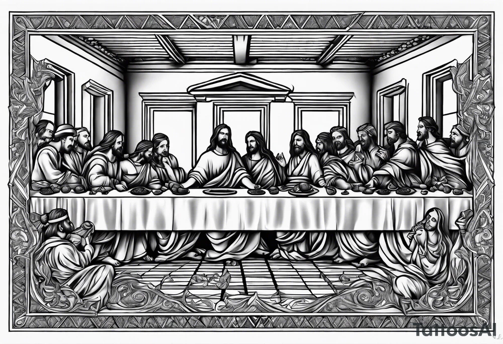 last supper back tattoo black and white tattoo idea