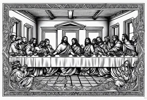 last supper back tattoo black and white tattoo idea