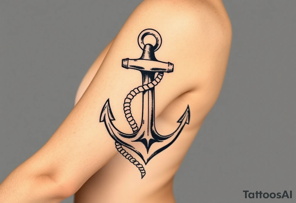 weathered anchor wrapped in nautical rope with sea waves tattoo idea