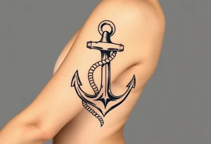 weathered anchor wrapped in nautical rope with sea waves tattoo idea