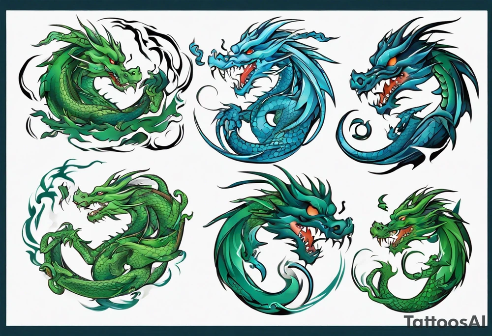 ying yang dragon blue & green tattoo idea