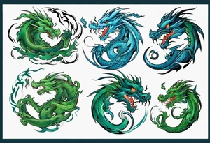 ying yang dragon blue & green tattoo idea