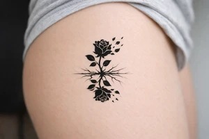 Rose silhouette, shattering petals, mirrored in a cracked surface. tattoo idea