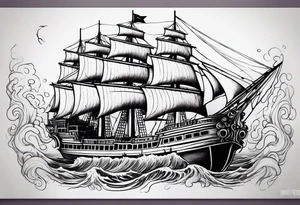 Purple and green kraken blue water brown ship breaking tattoo idea