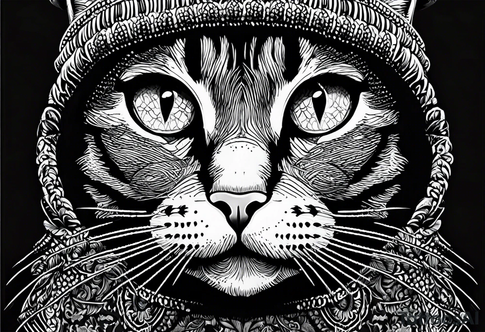 Black cat with a funny hat and a sweater tattoo idea Black cat with a funny hat and a sweater tattoo idea
