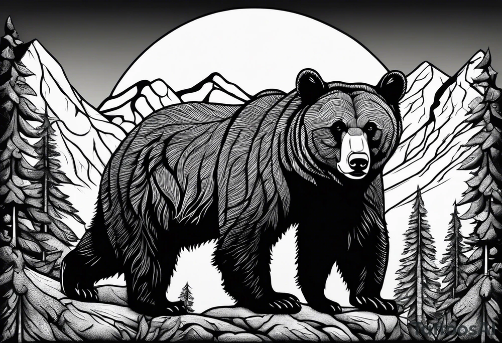 mamma bear and cub with mountains tattoo idea