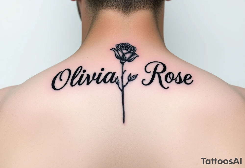 The name Oliviah Rose written as the rose stem tattoo idea