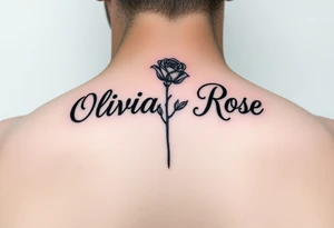 The name Oliviah Rose written as the rose stem tattoo idea