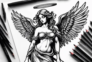 angel in black standing tattoo idea