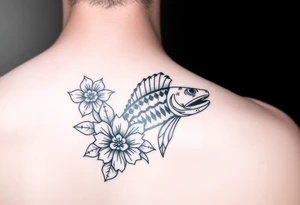 Tiki, Blumen, Wellen, Tintenfisch, Schildkröte, #299 (Klein), schwarz, old school tattoo idea