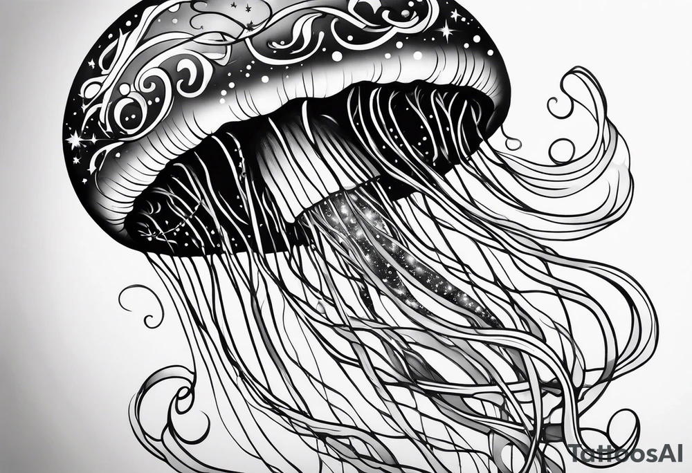 A galaxy inside a long slender mystical jellyfish tattoo idea