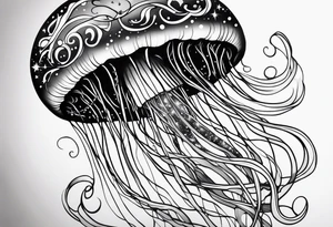 A galaxy inside a long slender mystical jellyfish tattoo idea