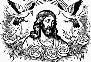 Jesus with thorns and crying, doves, lambs, tattoo idea