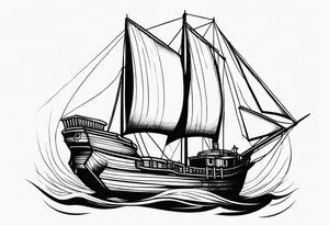 large and dark wooden ship facing left 2 dimensional tattoo idea