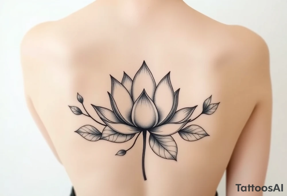 Lotus unalome with stems and leaves underboob tattoo idea