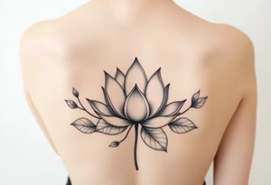 Lotus unalome with stems and leaves underboob tattoo idea