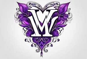 Letter M, cross, heart, purple tattoo idea