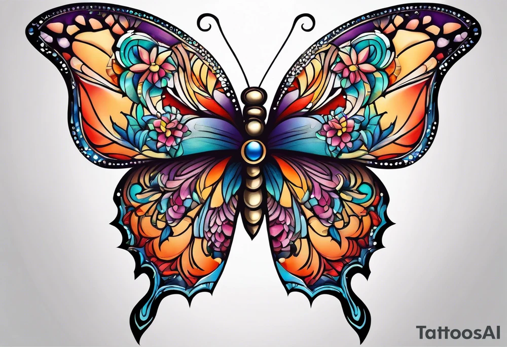 Half butterfly half flower tattoo idea