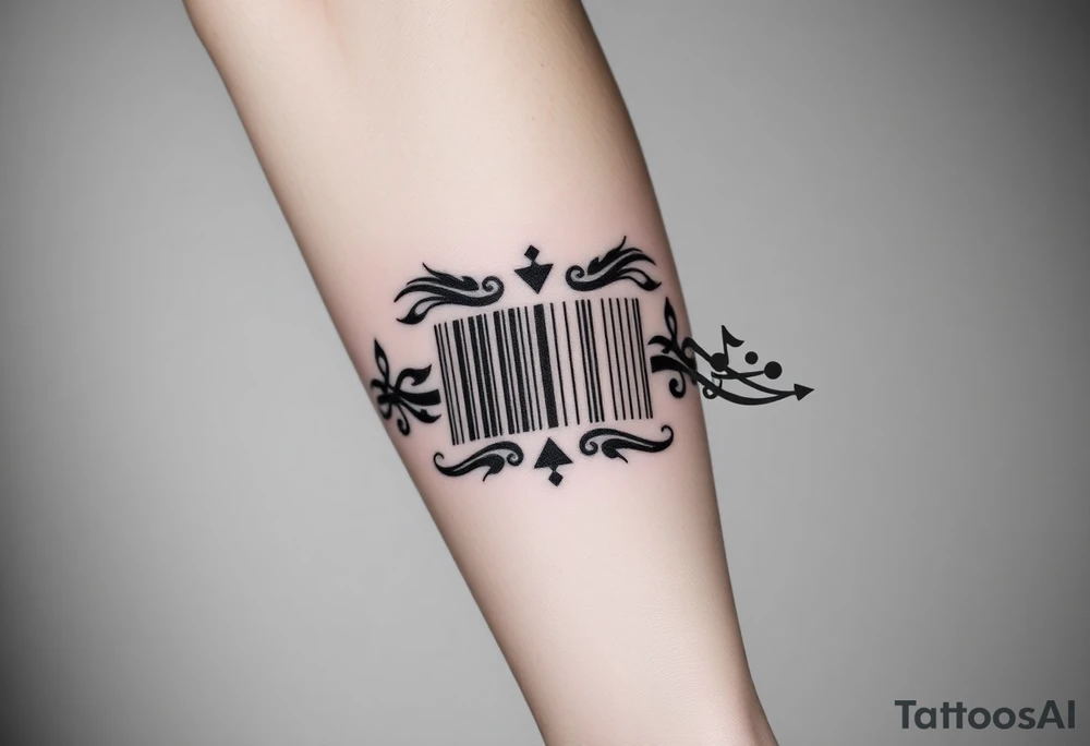 A barcode that transforms into musical notes, representing the harmony of a couple’s love story tattoo idea