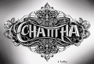 Write in text “Chattha” in cursive font whilst blending it in with some nice shading as a big forearm tattoo tattoo idea