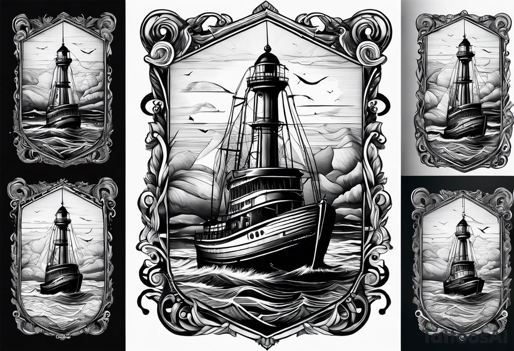 phare maritime dans un bateau a voiles. tattoo idea