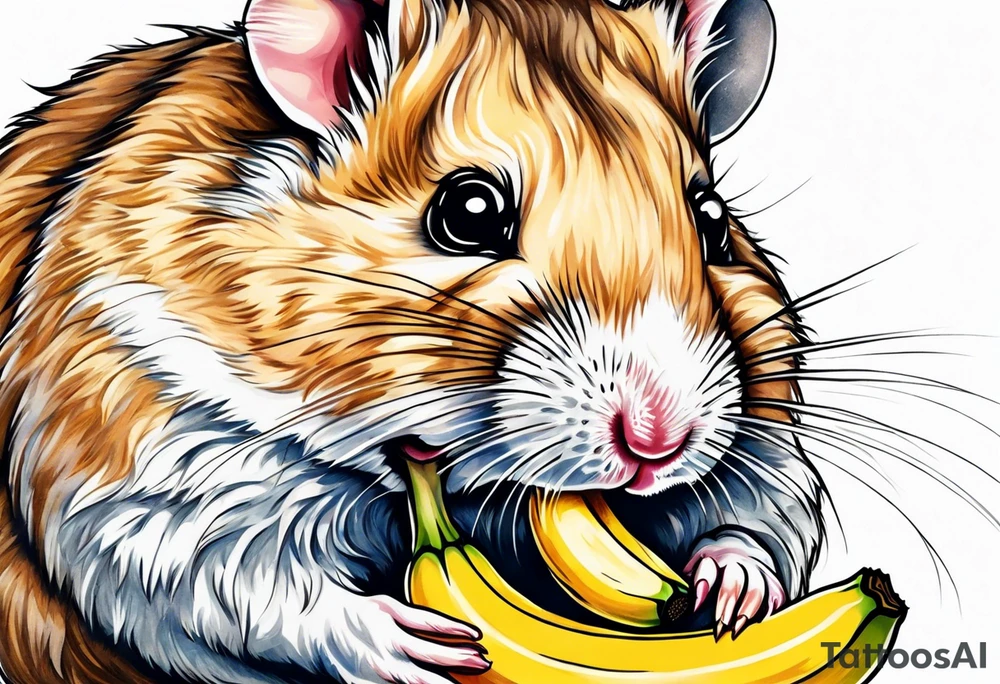 A hamster eating a banana tattoo idea