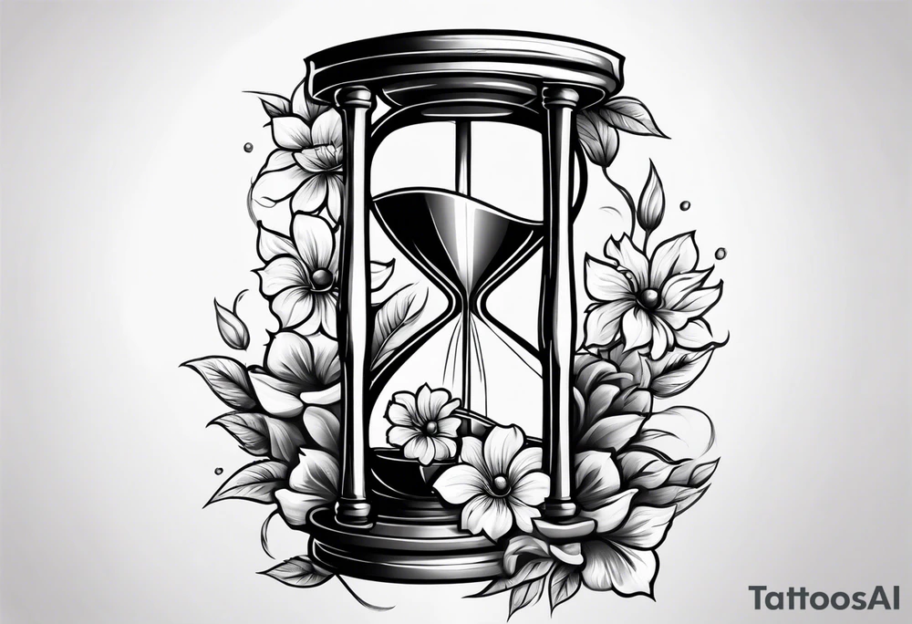 Hour glass and flowers tattoo idea