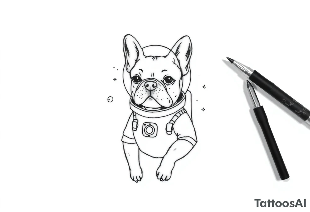 a space themed tattoo of my french bulldog mars. include elements in space like planets and stars. mars should be depicted as a astronaut tattoo idea