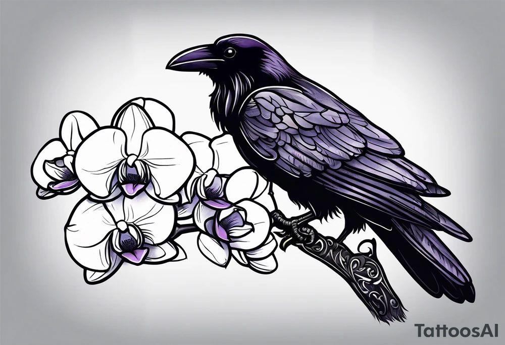Raven A white orchid saying 1990 and something showing change with the Raven tattoo idea