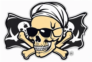 pirate flag with a female skull with two blonde buns and crossbones underneath, wearing glasses. no hat tattoo idea