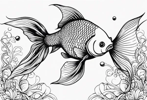 Design a small tattoo featuring a pair of goldfish intertwined, symbolizing harmony and companionship in a flowing design tattoo idea