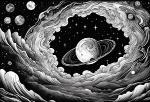 Large black hole swallowing earth. as Earth is swallowed space and time is stretched and deformed tattoo idea