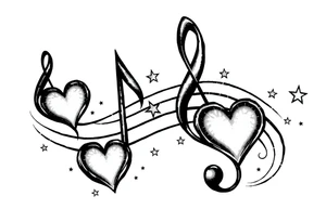 music notes with hearts and stars tattoo idea