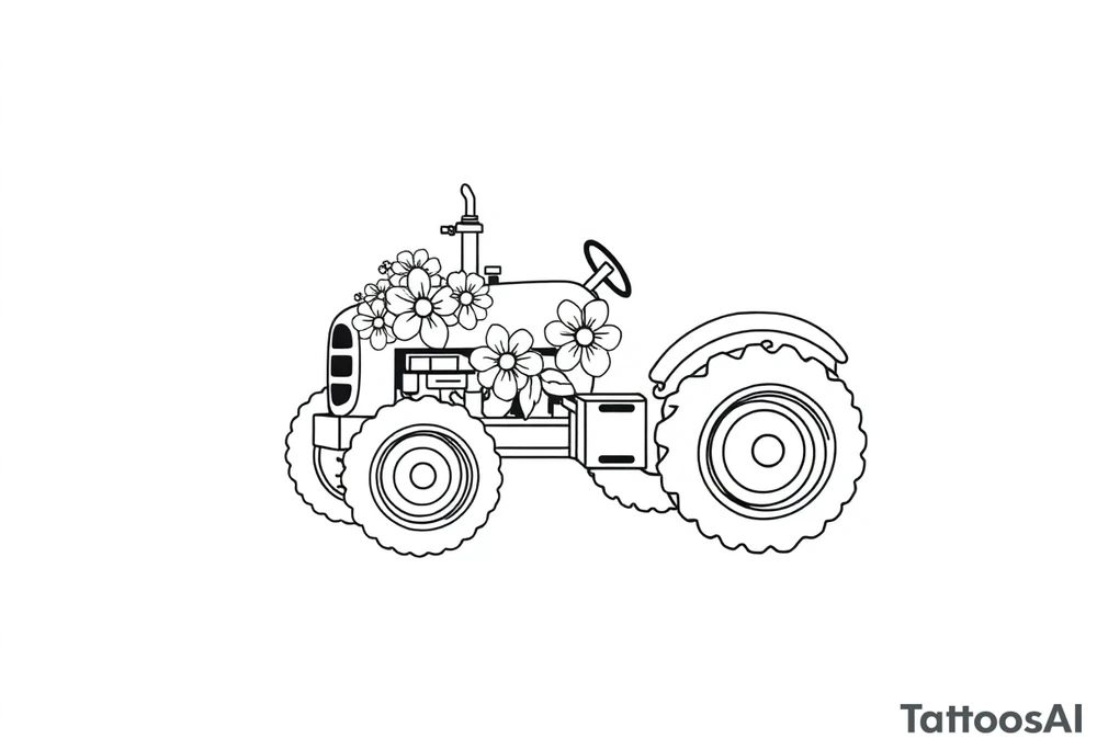 feminine tractor with flowers tattoo idea