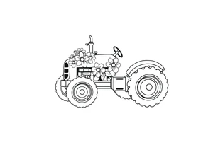 feminine tractor with flowers tattoo idea