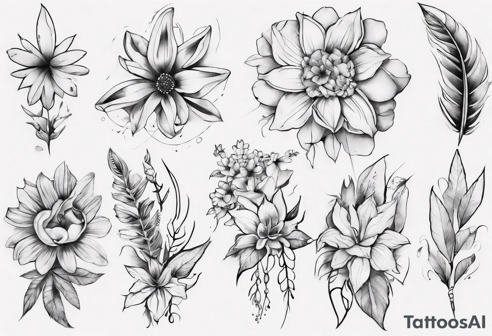 indigenous flowers thigh piece not realism tattoo idea