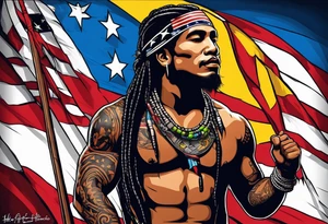 Taino holding U.S. Virgin Islands and Trinidad flags. tattoo idea