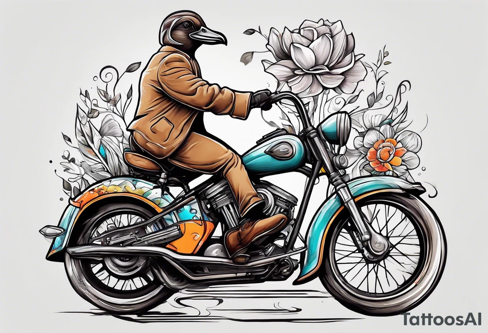 A silly goose riding a bike tattoo idea
