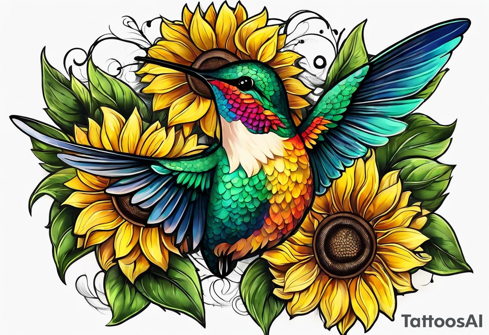 Hummingbird sunflower tattoo idea