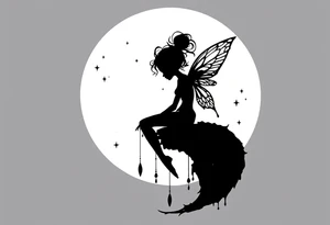 Silhouette of a Fairy sitting on moon with dangles. tattoo idea