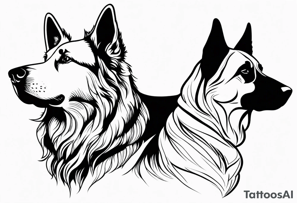 a golden retriever and a german shepherd both in plain white karate gis tattoo idea