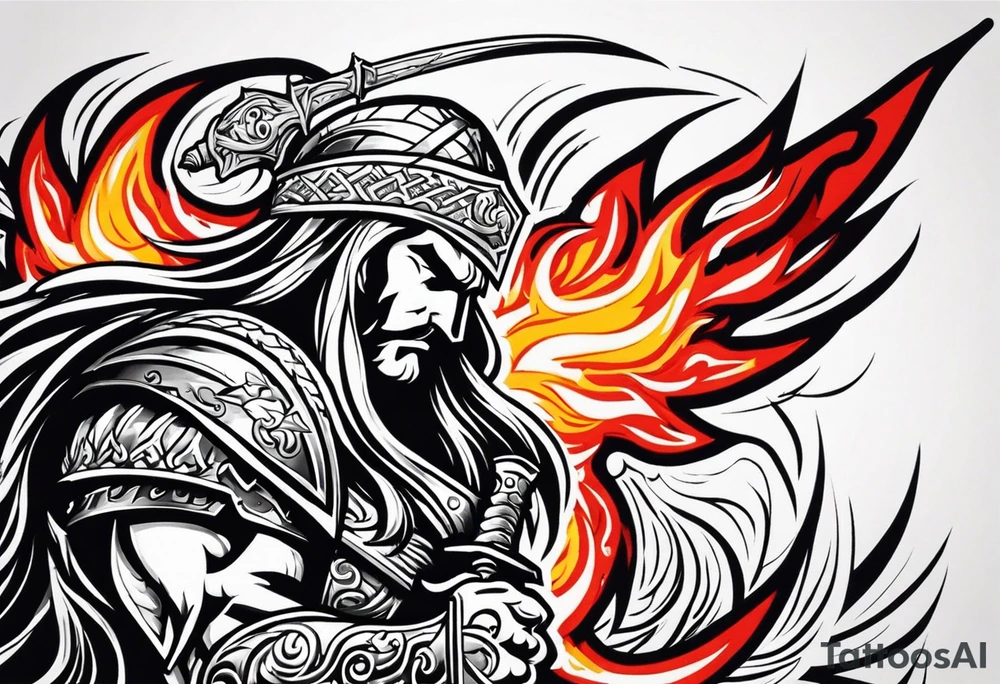 Valhalla on fire shield sword tattoo idea