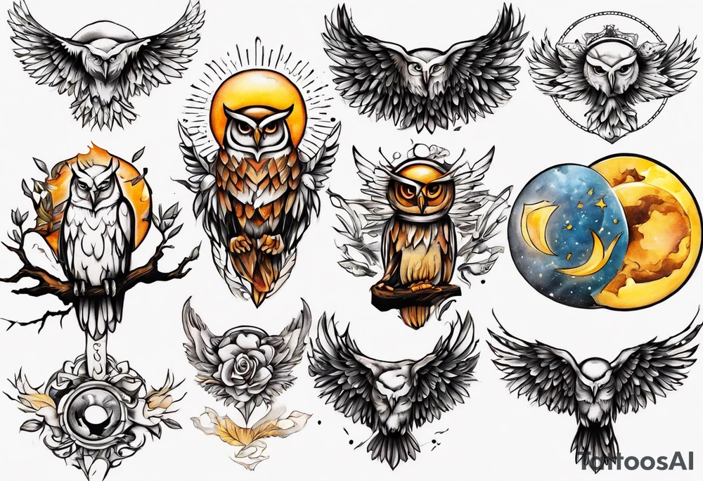 Sonne Eule tattoo idea