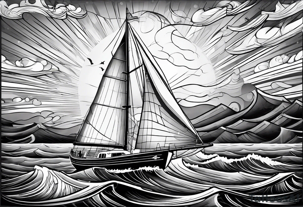 sailboat sail patched in such a way that it resembles a maritime lighthouse. tattoo idea