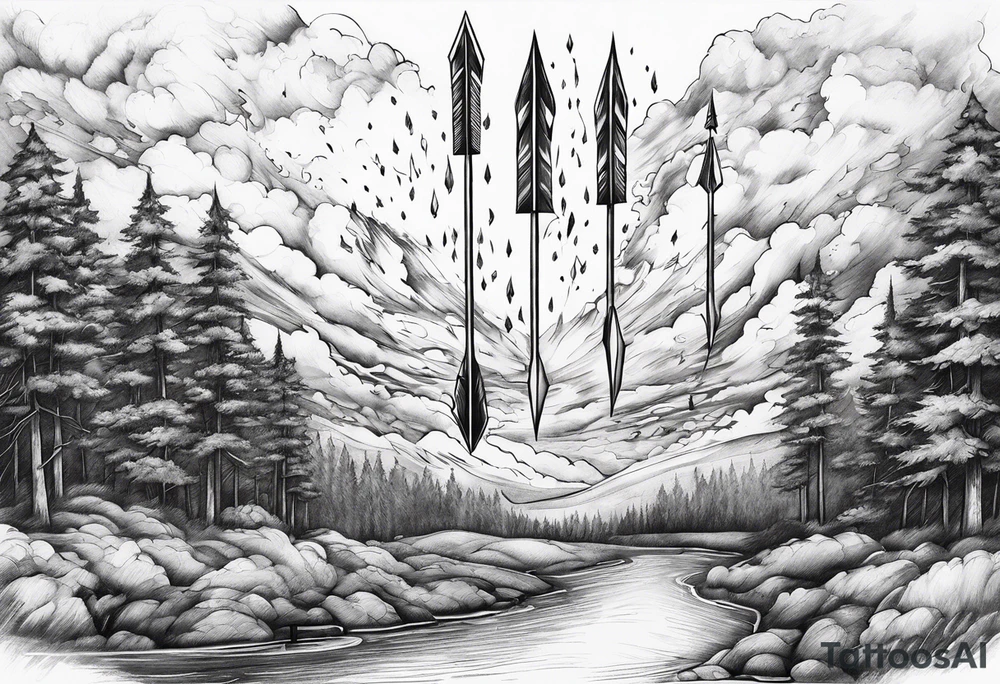flaming arrows raining down from sky tattoo idea