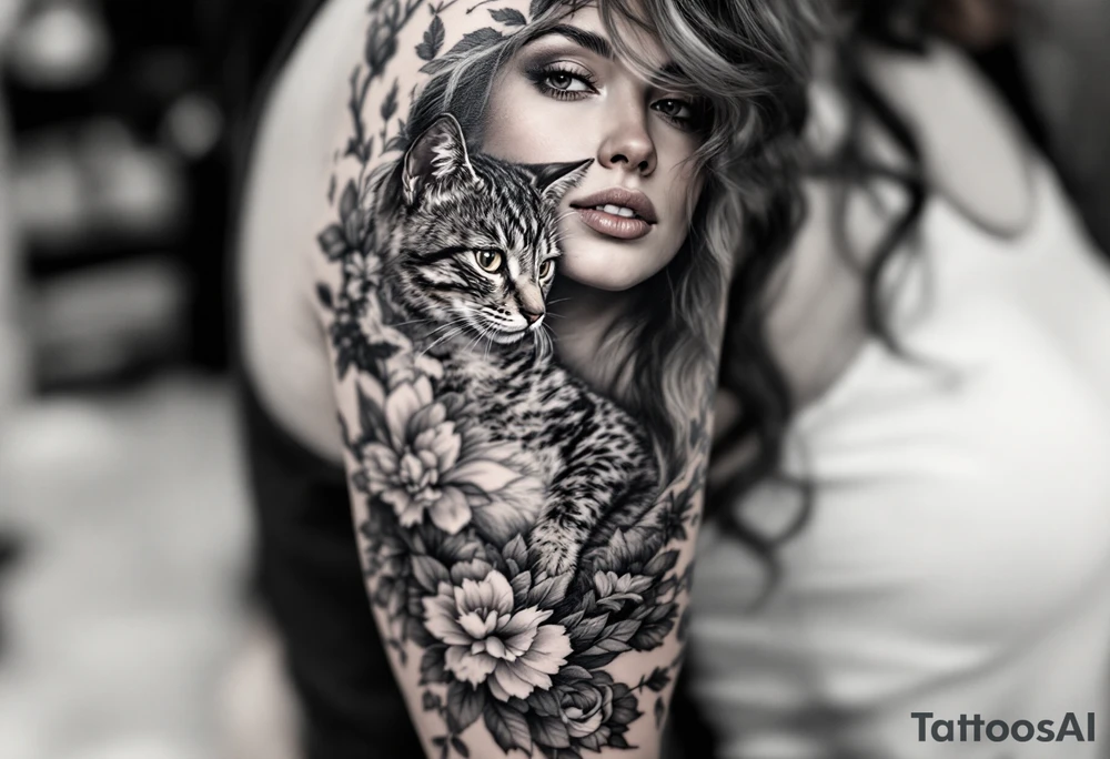 women with cat tattoo idea
