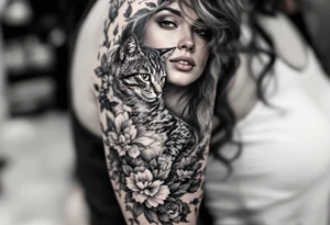 women with cat tattoo idea